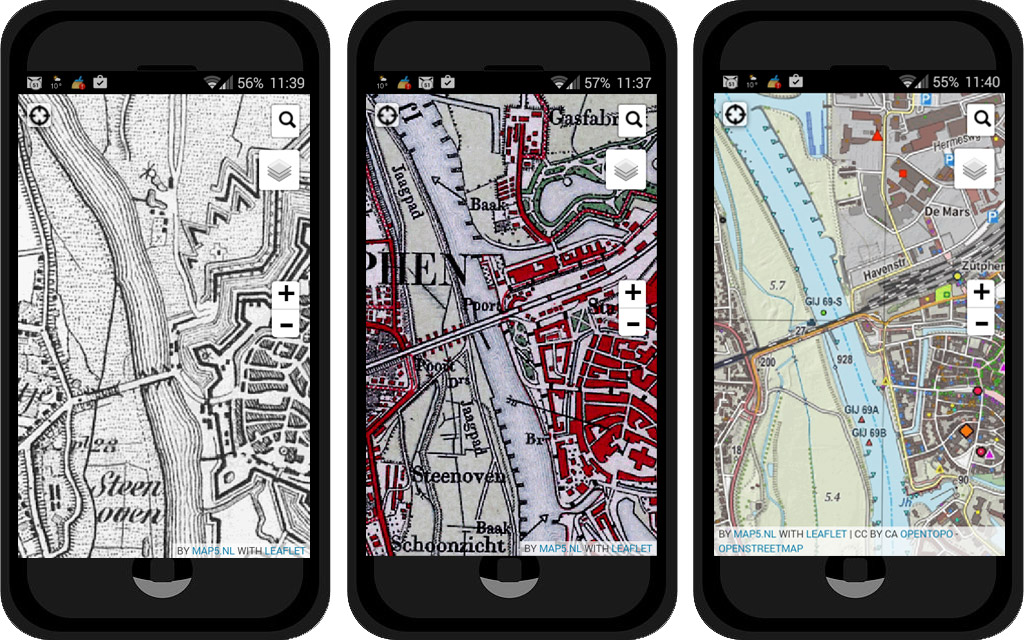 1850, 1925 and 2015 in Map5.nl NLTopo Mobile App